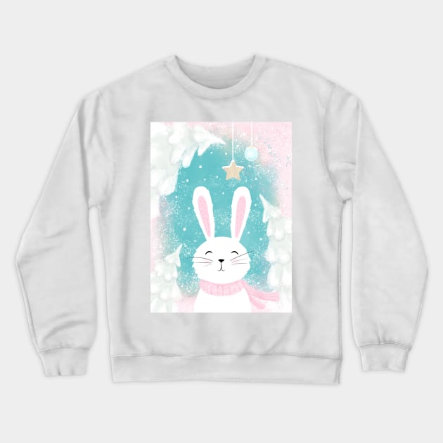 Christmas Cute Bunny Pink and Mint Crewneck Sweatshirt by in_pictures